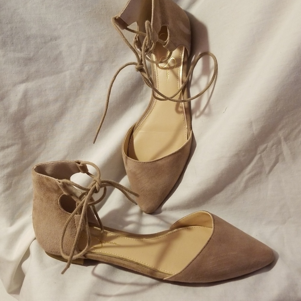 Jessica Simpson Zeena ghillie flats 9 M nude suede - Picture 2 of 8